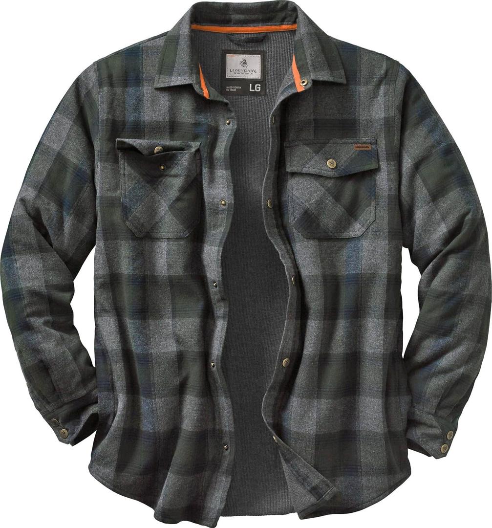 Legendary Whitetails Men's Thermal Lined Shirt Jacket Plaid Flannel Polyfill Insulated (Large Big Tall)