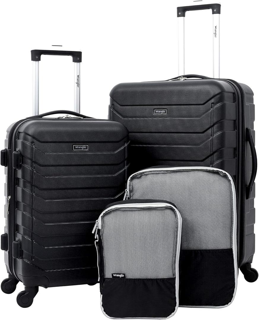 Wrangler 4 Piece Miami Luggage and Packing Cubes Set, Black