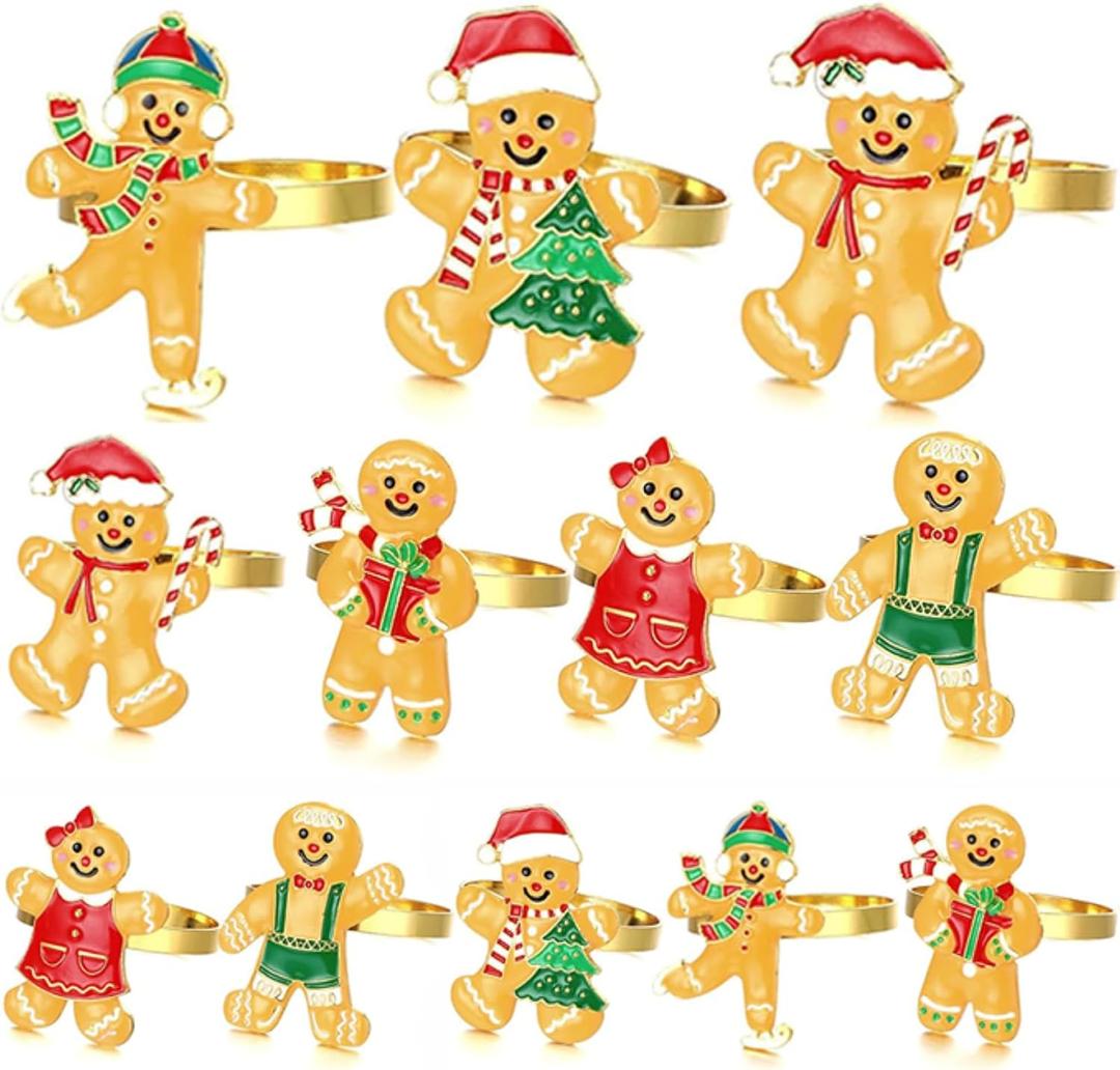 WILLBOND 12 Pieces Christmas Napkin Rings Holders for Christmas Dinners Parties Wedding Adornment Table Decoration Accessories (Adorable Style)