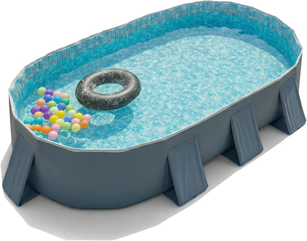 YYW Foldable Family Pool for Adults & Family - Portable Large Swimming Pool for Indoor/Outdoor Garden Backyard Summer Parties (Cloud Ink Gray, 115")