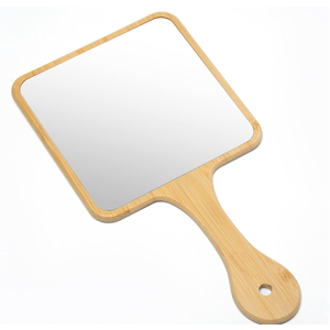 Handheld Mirror,Natural Bamboo Hand Mirror with Handle,Cute Hand held Mirror for Shaving Single-Sided Portable Travel Vanity Mirror for Men & Women