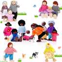 Skylety 20 Pcs Wooden Dollhouse Family Set of 16 Mini People Figures and 4 Pets, Wooden Dollhouse Dolls Cosplay Family Figures Accessories for Pretend Toy(Cute Style)