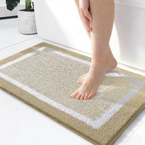 OLANLY Small Bathroom Rugs 24x16, Extra Soft and Absorbent Microfiber Bath Rugs, Non-Slip, Machine Washable, Quick Dry Shaggy Bath Carpet, Bath Mats for Bathroom Floor, Tub, Shower, Beige