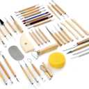 TEMONTIAN Pottery Tool KitClay Sculpting Tools,43 Pcs Double Sided Pottery Wheel Tools for AdultsPottery Carving ToolsPottery Kiln Tools at HomeCeramics Tools Set with Carrying Case Bag and Apron (BLACK)