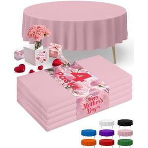 Niuara Pink Plastic Table Cloth - 4 Pack 84" Round Disposable Tablecloths for Round Tables, Table Cover for Valentines, Mother's Day, Holiday Parties & Gatherings