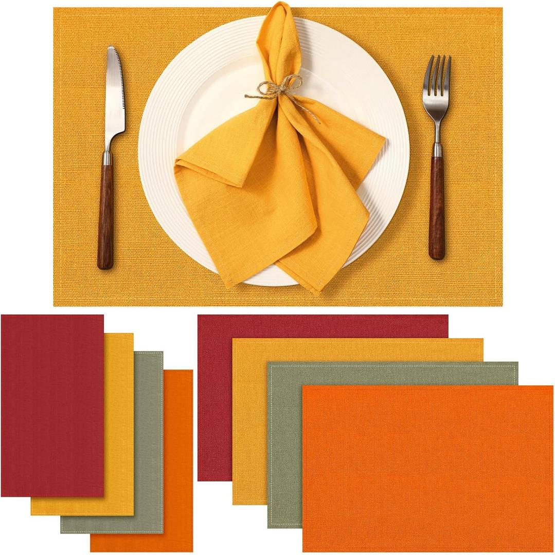 Meanplan 8 Pcs Napkins and Placemats Set Christmas Cloth Napkins 17''x17'' Cotton Rural Cloth Rustic Dinner Table Set for Dinner Party Supply(Rustic)