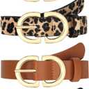 YARIEW 4 Pack Leopard Belts for Women Leather Belts for Jeans Pants Ladies Dress Belt Waist Belt with Gold Buckle (Xl: Fit Waist Size 43-46 Inches, Beige, Black, Brown, Leopard)