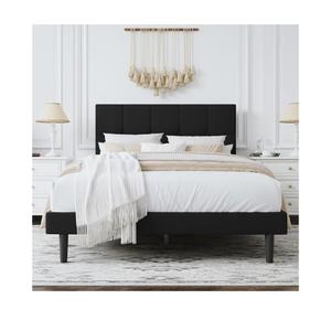 Full Size Bed Frame with Upholstered Headboard – Heavy Duty Platform Full Bed Frame with Sturdy Wood Slats, No Box Spring Needed, Noise-Free, Easy Assembly, Modern Bedroom Furniture (Black, Full)