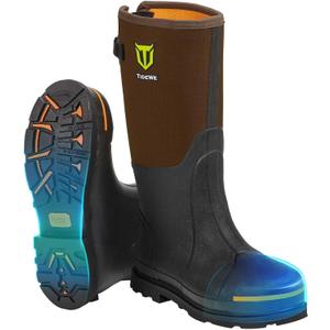 TIDEWE Rubber Work Boot for Men with Steel Toe & Shank, Waterproof Anti Slip Hunting Boot, 6mm Neoprene Hunting Boot, Durable Brown Rubber Boot for Manufacturing, Construction, Farming, Size: 13
