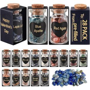 28 Pack Prefilled Valentines Day Gifts for Kids - Crystal Gemstone Chip Bottles and Valentines Day Cards for Kids School(Black)