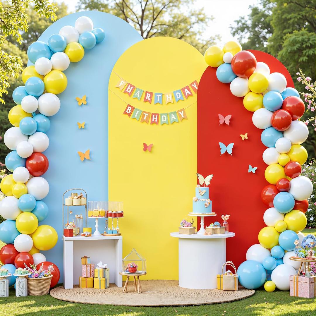Red Yellow Blue Arch Backdrop Cover Set of 3-6ft, 6.6ft, 7.2ft Arch Covers Stretchy Backdrop Spandex Arch Stand Covers for Birthday Party Baby Shower Wedding Banquet Photo Background Decorations