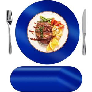 SHACOS 100Pcs Disposable Paper Placemats Blue, 13" Round Place Mats Dining Table Paper Charger Table Mat for Christmas Dinner Party Wedding Birthday Banquet Table Setting Decor