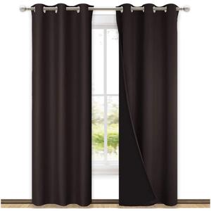 NICETOWN High End Thermal Curtains, Full Blackout Curtains 84 inches Long for Dining Room, Soundproof Window Treatment Drapes for Hall Room, Brown, 42 inches Wide Per Panel, Set of 2 Panels