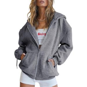 Trendy Queen Womens Zip Up Hoodies Oversized Sweatshirts Fall Fashion Outfits Casual Jackets 2025 Winter Clothes (Small, Dark Grey)