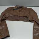 Allegra K Women's Faux Leather Cropped Top Stand Collar Zipper Front Moto Biker Long Sleeve Jacket Coat (Brown, L)
