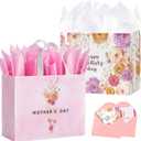 STYPOP 2 Pack 13" Large Mothers Day Gift Bags with Tissue Paper, Reusable Non-Woven Pink Gift Bags with Handles, Mothers Day Gifts for Mom/Grandma/Friends, 12.8"*10.2"*6.3"