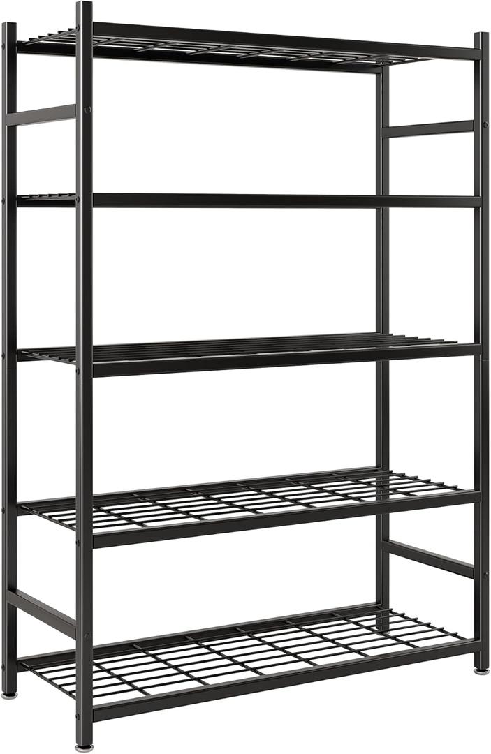 Storage Shelves, 5-Tier Metal Shelving Unit with Adjustable Feet, Shelf Organizer for Garage, Kitchen, Pantry and Closet Organization, 36.4" x 11.8" x 68.3", Black
