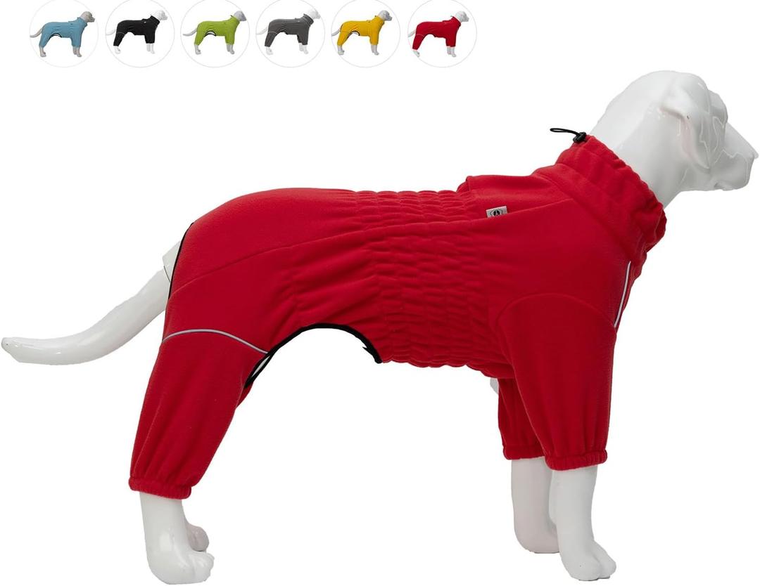Lovelonglong Warm Dog Coat, Windproof Jacket for  Dogs, 4 Legged Fleece Winter Coat with Zippered Closure, Red XXXXL