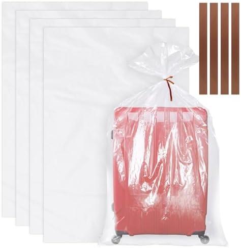 4 Pack Large Clear Plastic Bags, 40" x 60" Moistureproof Dustproof Large Storage Bags, Reusable Giant Extra Luggage Storage Bags for Luggage, Suitcase,Furniture, Chair, Kids Bike (Include 4 Ties)