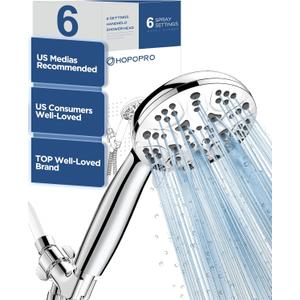 6-Mode High Pressure Handheld Shower Head Set, Consumer Reports Recommended HOPOPRO High Flow Hand Held Showerhead with 59 Inch Hose Bracket Teflon Tape Rubber Washers (Chrome)