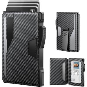 typecase Wallet for Men: Rfid-blocking with Money Clip Slim Leather Bifold ID Window Smart Pop Up Card Case Front Pocket Wallet with Gift Box (Carbon Fiber Black)