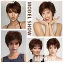 MIMAN Women's Short Brown Pixie Cut Wig Short Layered Hair Wigs with Bangs Fluffy Synthetic Hair Replacement Wig for Women Halloween Costumes Wigs