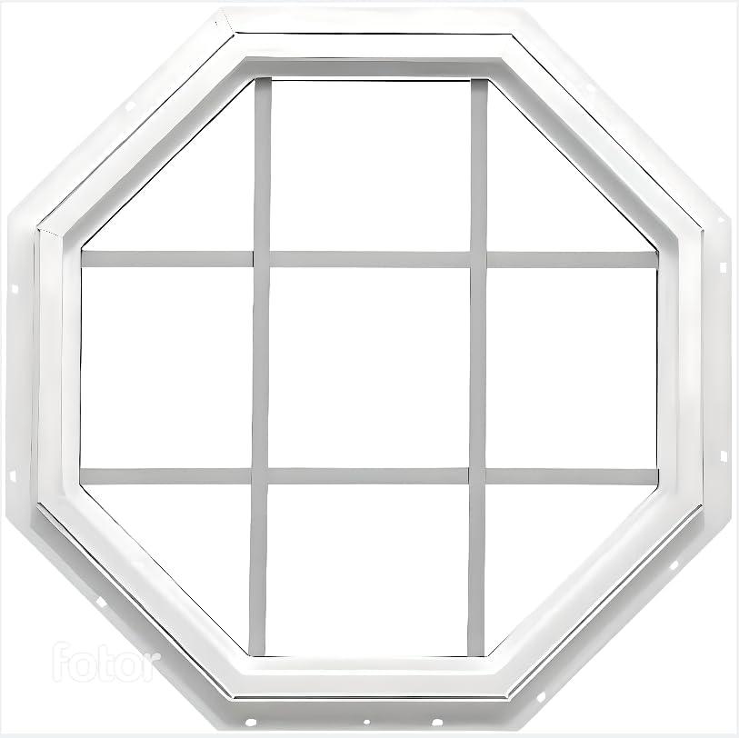 TAFCO 24"x24" Octagon Vinyl Window with Grill – Energy Efficient, Heavy-Duty Frame, Insulated Clear Glass, White