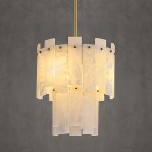 Alabaster Round Chandelier, 2-Tier Spanish Alabaster Chandeliers, Warm White, 13" Modern Small Gold Marble Pendant Chandeliers for Foyer, Kitchen Island, Dining Room, Bedroom, D13in