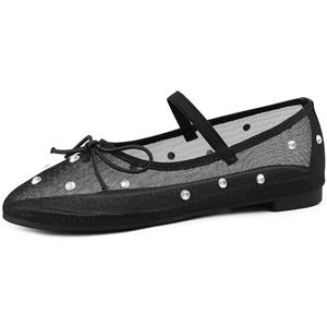 Mesh Ballet Flats for Women, Crystal Rhinestone Mary Jane Shoes, Comfortable Round Toe Ballerina Flats with Stretch Strap, Trendy Size 10
