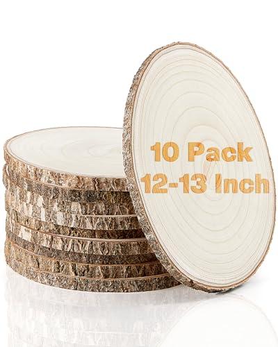 Set of (9) 12-13 Inches Large Wood Slices, Wood Centerpieces for Tables, Wood Slices for Centerpieces, Unfinished Wood Rounds for Wedding, Baby Shower, Party, Natural Paulownia Wooden Slabs