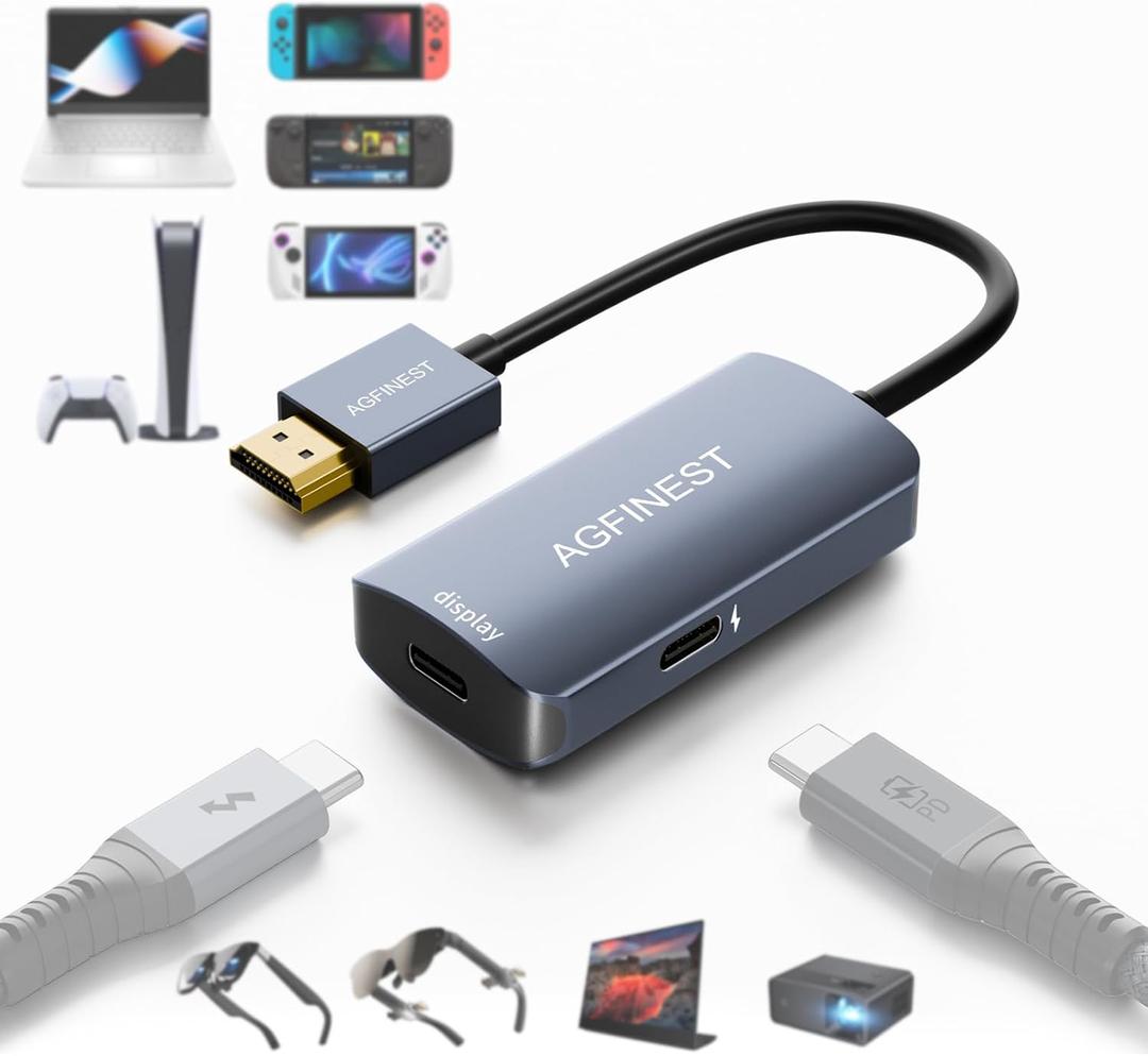 HDMI to USB C Adapter for AR Glasses - 4K@60Hz HDMI Source to USB-C Display Converter, Aluminum Housing, for PS5/4, Xbox, Switch, Laptop, Fire TV Cube to XREAL, Rokid, RayNeo, Viture, Portable Monitor