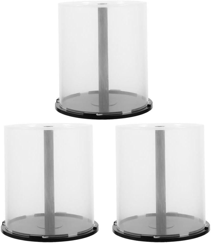 Cabilock DVD Cake Box Spindle 3pcs Clear DVD Storage Bucket for 100 Discs Storage Box Container with Black Base for Home Office Bar Collection Scratch Protection and Space Saving Design