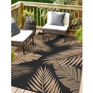 Outdoor Rug 9’x12’ Waterproof for Patio Clearance, Reversible Indoor Outdoor Plastic Straw Camping Rug Carpet, RV Mat, Large Area Rug for Deck, Backyard, Balcony, Porch, Beach, Black & Brown
