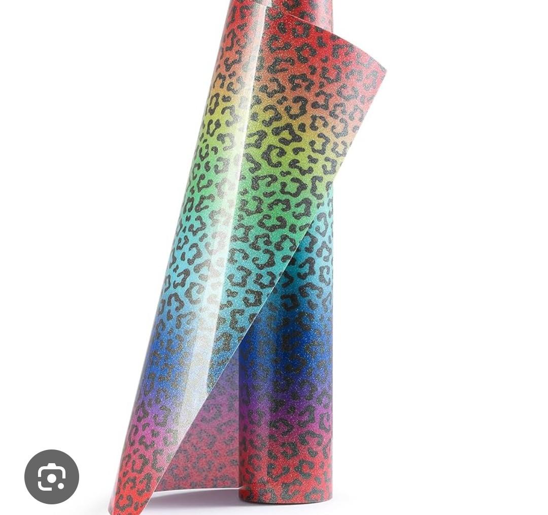 TransWonder Gradient Leopard Glitter-HTV Glitter-Heat-Transfer-Vinyl 12 x 5ft. Glitter Heat Vinyl Iron on Vinyl for Cricut Sihouette Cameo T Shirts 2 Pack