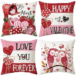 2 x Dotegu Valentine's Day Decorative Throw Pillow Covers, 18x18 Inch, Set of 4, Love Hearts Design, Red and Pink Theme, Indoor Cushion Cases