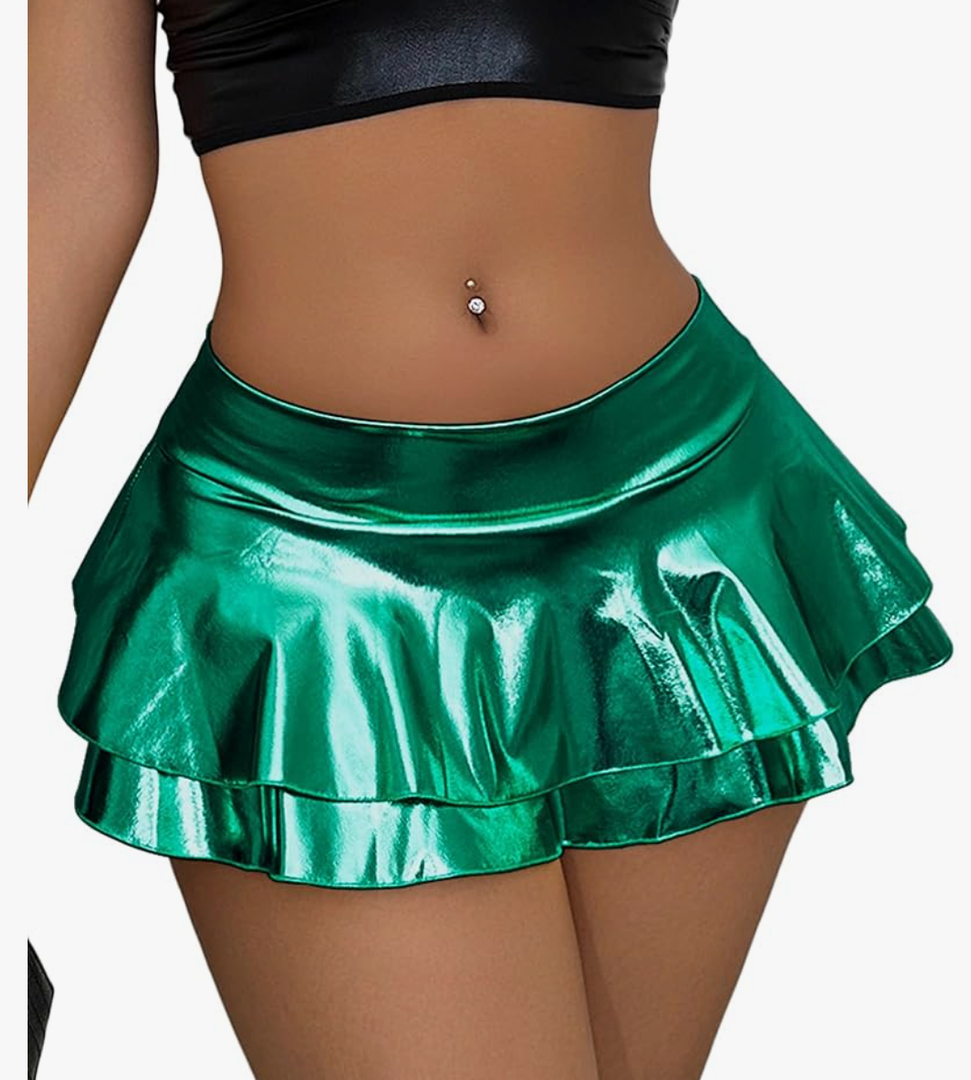 Women's Metallic PU Leather Mini Skirt - Ultra Short High Waisted Stretchy Clubwear Sexy Party Outfita S