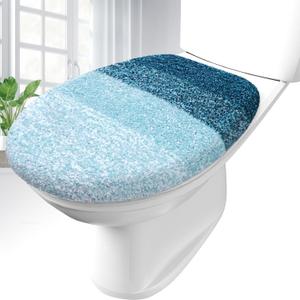 OLANLY Soft Microfiber Bathroom Toilet Lid Cover, Machine Washable Covers, 17.5x15, Stays in Place Rubber Backing, Fits Most Round, Elongated and Oblong Lids, Accessories Decor, Peacock Blue