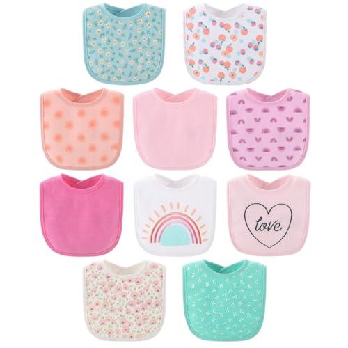The Peanutshell Baby Girl Terry Bib Set of 10-100% Cotton, Soft, Absorbent Baby Bibs for Girls, Toddler Baby Girl Bibs Set, Newborn & Infant Bib - Rainbow Floral