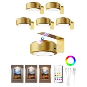 EZVALO Picture Lights for Wall, 2000mAh Rechargeable Battery Magnetic Poster Lights with 3 Color Temps & 12 RGB, Remote Dimmable Timer Painting Light, Wall Decor Light for Art Display, Frame (6 Pack)
