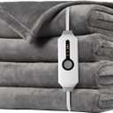 SUNNY HEAT Electric Heated Blanket 72"x84" Full Size Cozy Warm Double Sided Flannel with 4 Heating Levels & 10H Shut Off, Machine Washable Soft Blanket for Bed & Office, Light Grey