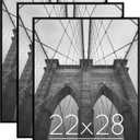 Americanflat 22x28 Poster Frame with Polished Front Cover - Set of 3 - Slide-In Photo Frame with Buildable Molding - Fusion Collection - Picture Frames for Wall Display - Black