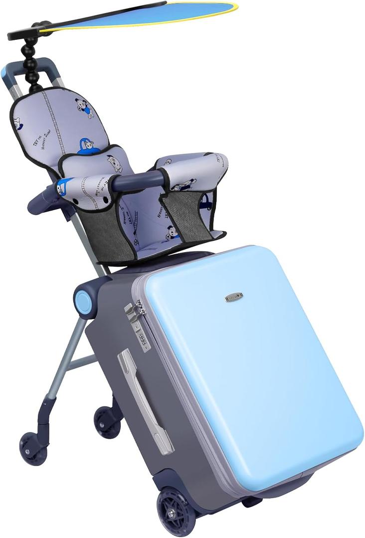Expandable Luggage with Spinner Wheels,Large Suitcases with Child Seat Design,Hard Luggage for Women and Men,20 inch Hardside Carry on Luggage for Travel (Blue Visor)