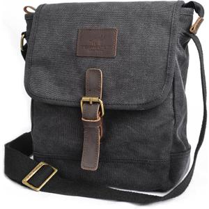 Canvas Messenger Bag Small Crossbody Bag Casual Travel Working Tools Bag Shoulder Bag Hold Phone Handset Anti Theft (Black)