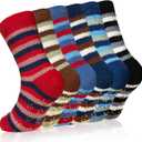 Eyean Kids Fuzzy Socks Non Slip Soft Fluffy Slipper Grips Socks Warm Plush Cozy Cabin Boy Girls Crew Socks 6 Pairs (8-12 Years, Colorful Stripes)
