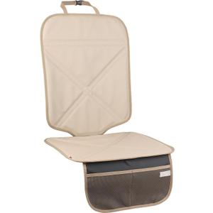 Viaviat Car Seat Protector Leather Waterproof Child Safety Seat Protector Cover with Thick Pad and 2 Large Pockets Durable Kick Mat for All Auto Seat (Beige)