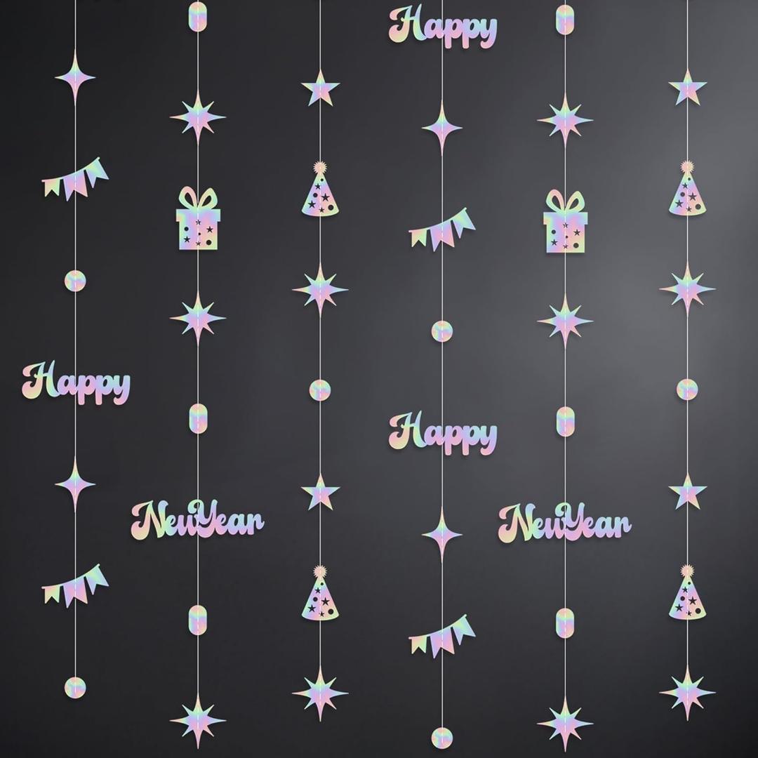 KatchOn Iridescent New Year Garland - 6.5 Ft, Pack of 9 | Holographic New Years Decoration, Backdrop, Party Supplies 2025