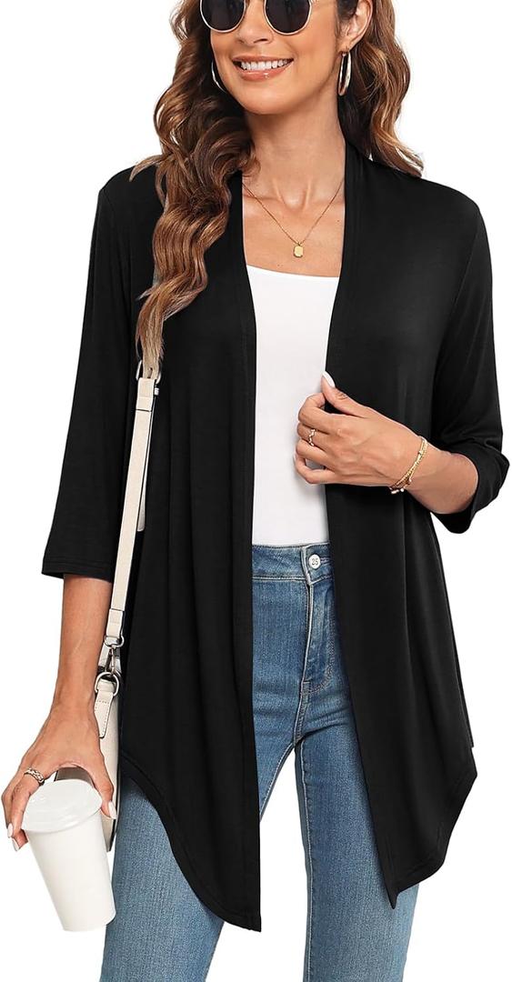 Veryoung Women's 2026 Casual Short Sleeve Cardigan Front Tie Lightweight Summer Casual Open Front Cardigans (Black, M)