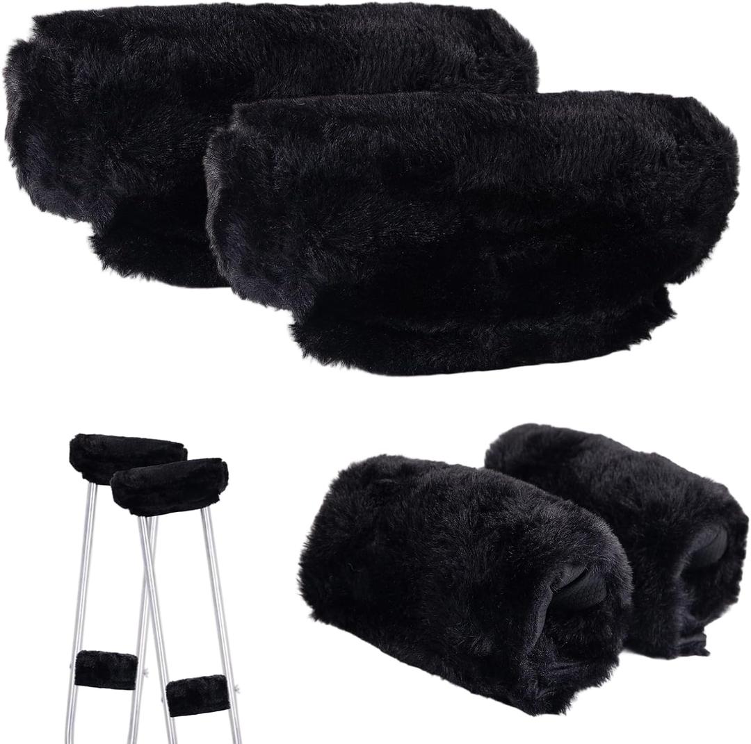 Crutches Padding Universal Crutch Pads for Armpits and Hand Grips, Fluffy Crutches Padding, Ultra-Soft Breathable Crutch Pads,Underarm Crutch Covers Sets,Accessories for Crutches Pads for Armpits (Black)