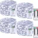 4 Pack 60LED Battery Operated Fairy Lights with Remote, 8 Modes LED String Lights with Timer, Dimmable, Memory Function, Waterproof Twinkle Fairy Lights for Outdoor Indoor Christmas Decor(Cool White)