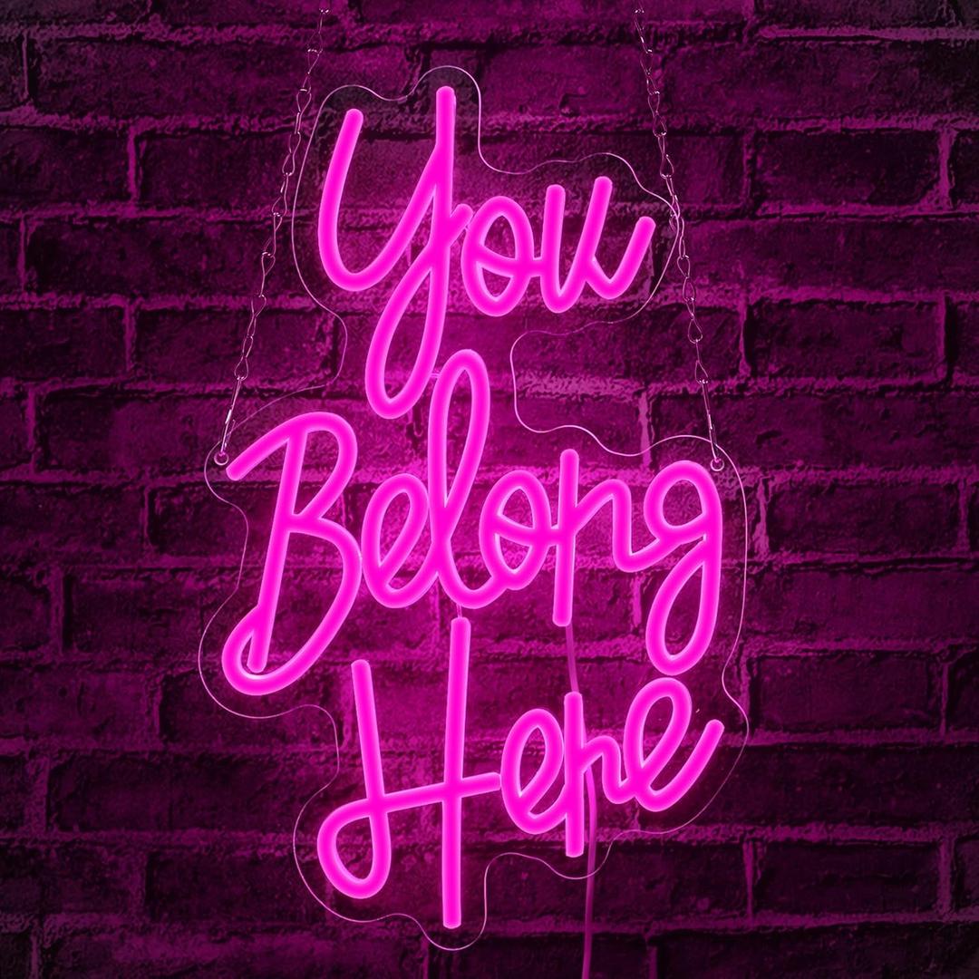 You Belong Here Neon Lights,LED Neon Signs for Wall Decor, Neon Light Sign Neon Room Decor,USB Night Lights for Bedrooms, Shops, Bars, Parties, Wedding, Holiday Gifts-Pink